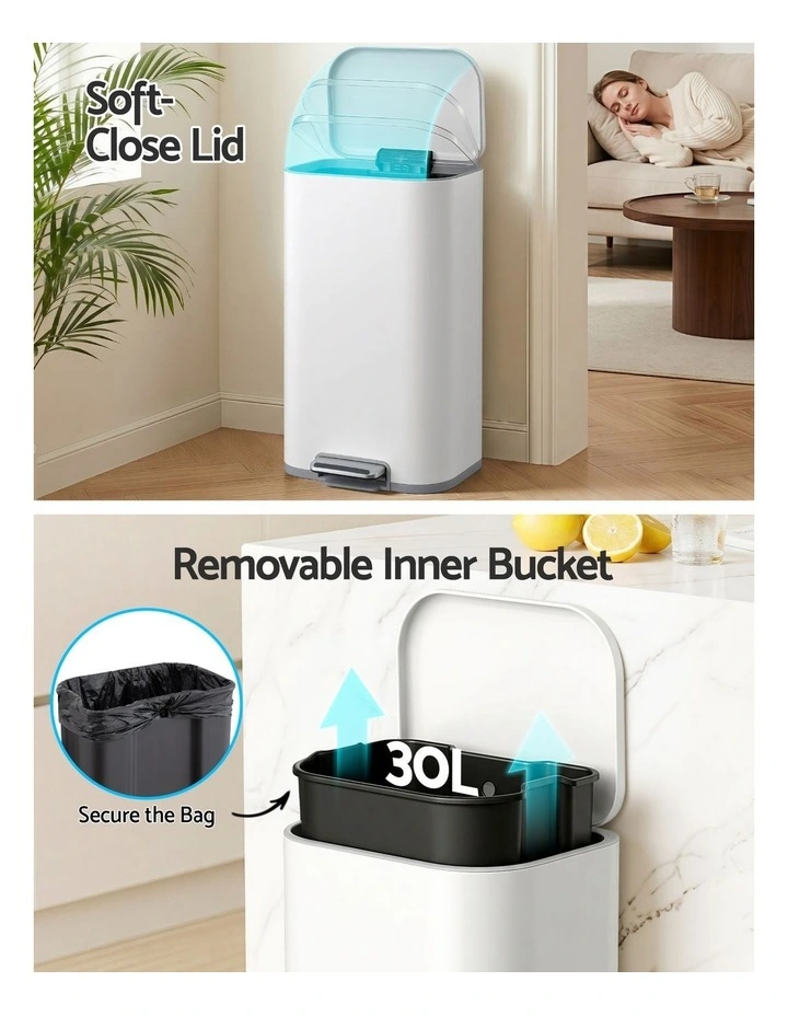 Cefito 30L Pedal Rubbish Bin Kitchen Trash Garbage Waste Can Soft Close White image 4