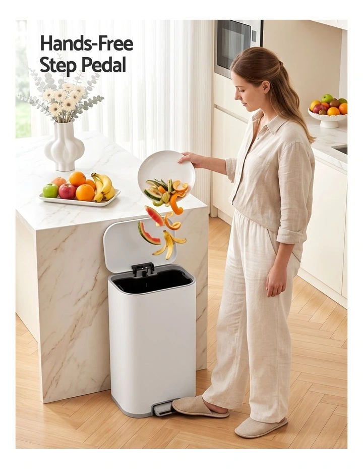 Cefito 30L Pedal Rubbish Bin Kitchen Trash Garbage Waste Can Soft Close White image 5