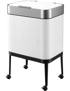Cefito 40L Press Top Trash Can Kitchen Rubbish Bin Moblie Stainless Steel White