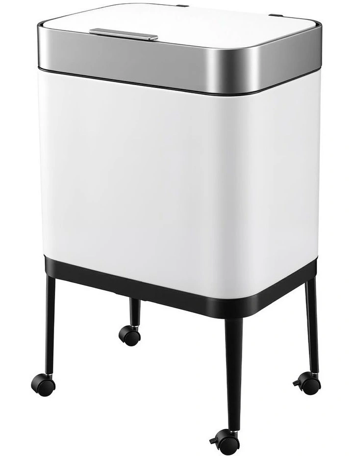 Cefito 40L Press Top Trash Can Kitchen Rubbish Bin Moblie Stainless Steel White image 1