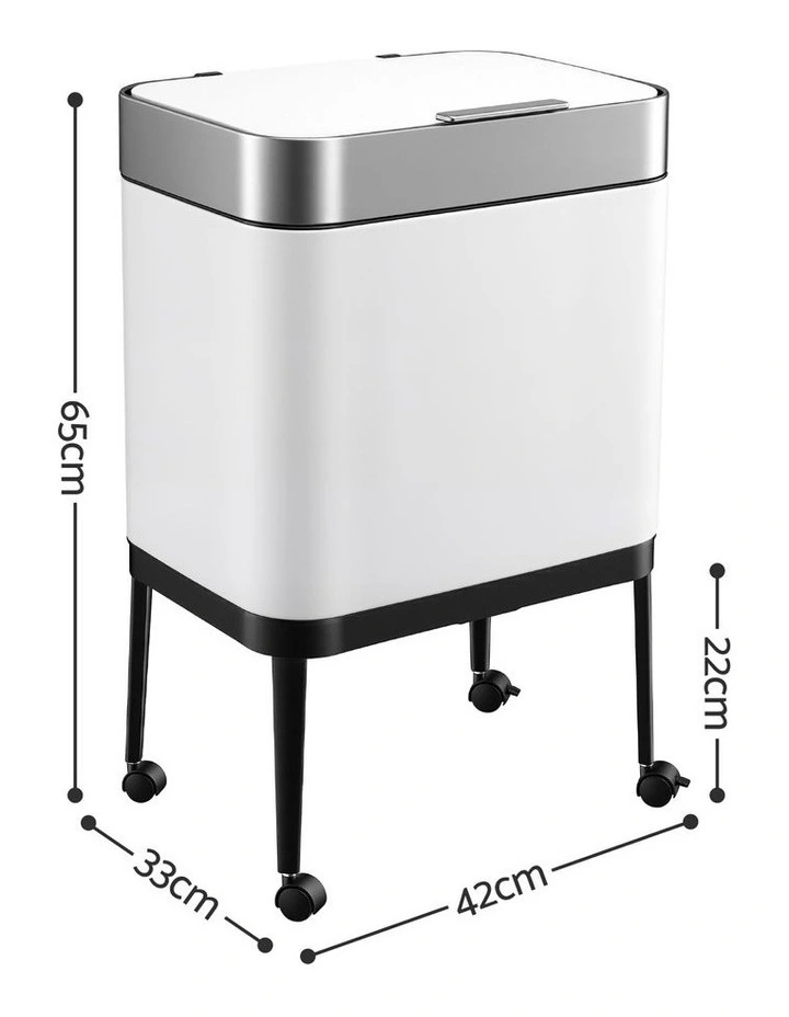 Cefito 40L Press Top Trash Can Kitchen Rubbish Bin Moblie Stainless Steel White image 2