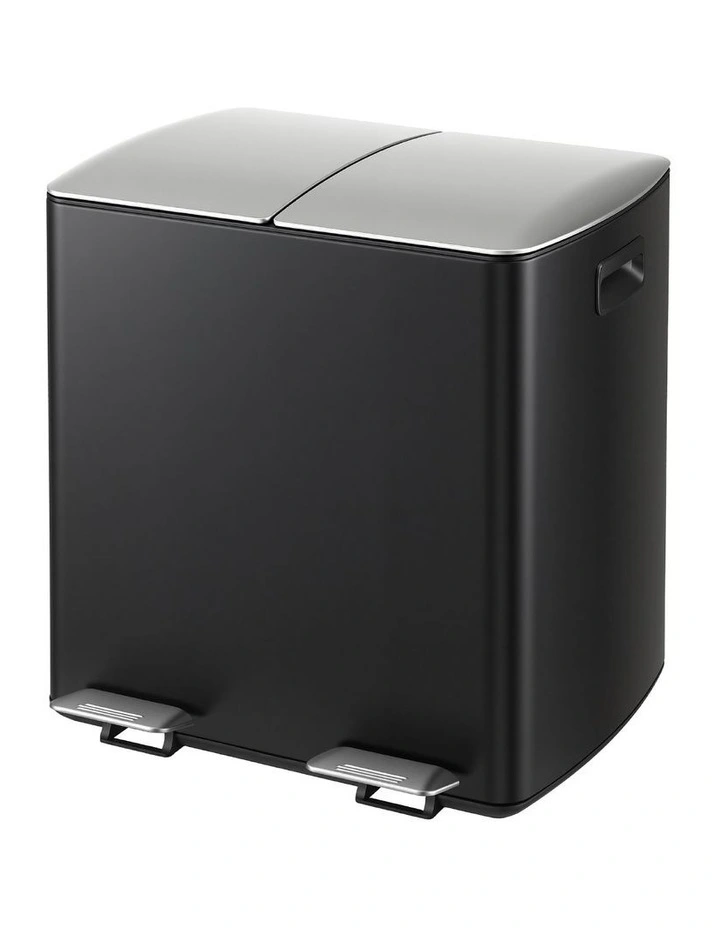 Cefito Pedal Bins Rubbish Bin Dual Compartment Waste Recycle Dustbins 40L Black image 1