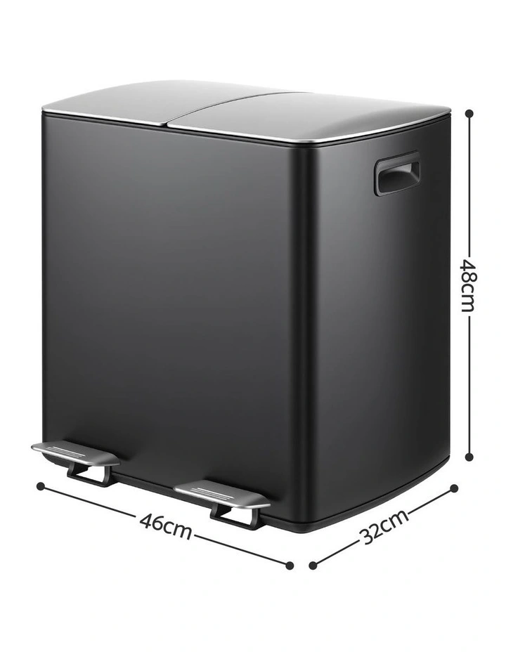Cefito Pedal Bins Rubbish Bin Dual Compartment Waste Recycle Dustbins 40L Black image 2