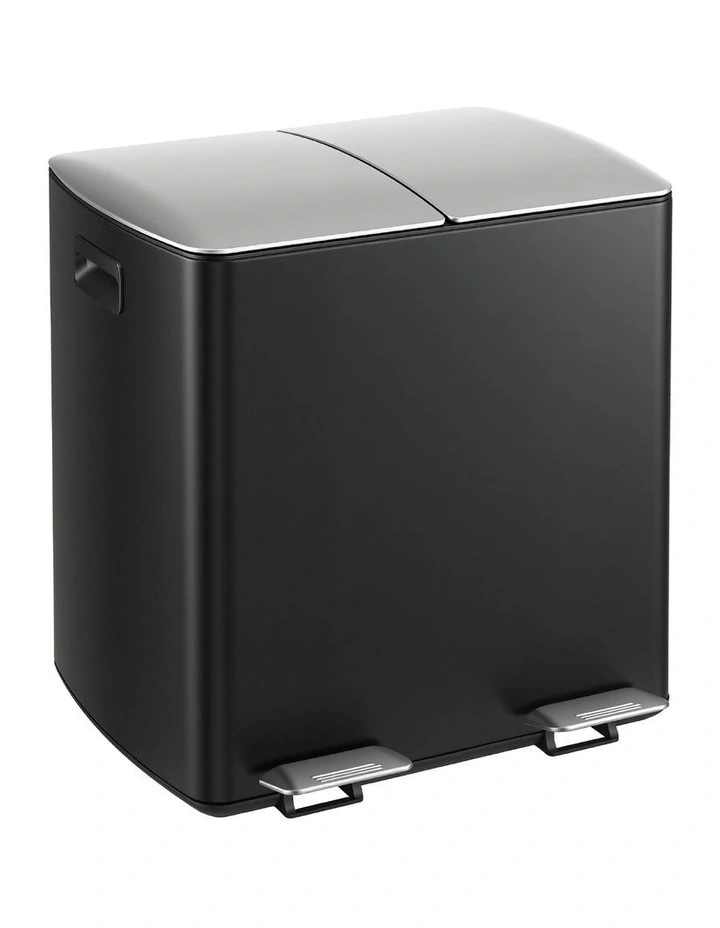 Cefito Pedal Bins Rubbish Bin Dual Compartment Waste Recycle Dustbins 40L Black image 3