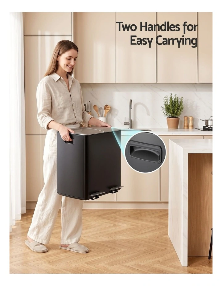Cefito Pedal Bins Rubbish Bin Dual Compartment Waste Recycle Dustbins 40L Black image 5
