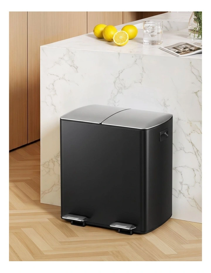 Cefito Pedal Bins Rubbish Bin Dual Compartment Waste Recycle Dustbins 40L Black image 6