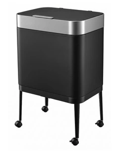 Cefito 40L Press Top Trash Can Kitchen Rubbish Bin Moblie Stainless Steel Black