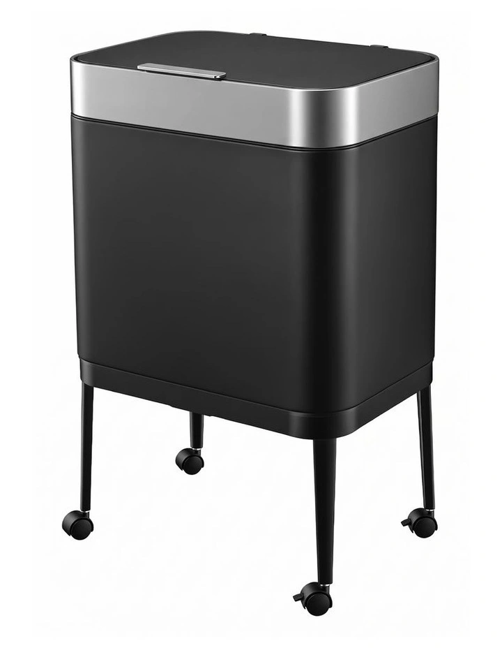 Cefito 40L Press Top Trash Can Kitchen Rubbish Bin Moblie Stainless Steel Black image 1