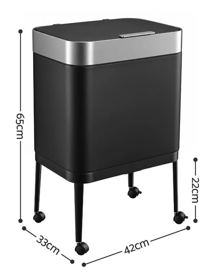 Cefito 40L Press Top Trash Can Kitchen Rubbish Bin Moblie Stainless Steel Black image 2