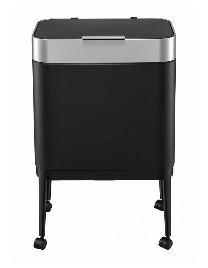 Cefito 40L Press Top Trash Can Kitchen Rubbish Bin Moblie Stainless Steel Black image 3