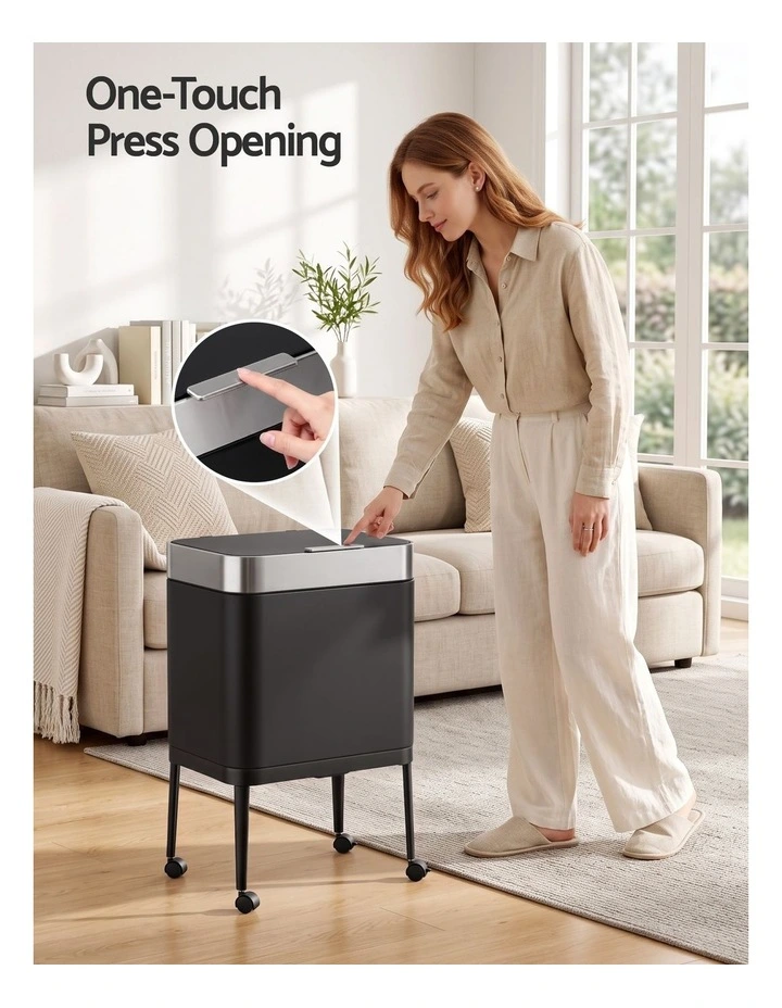 Cefito 40L Press Top Trash Can Kitchen Rubbish Bin Moblie Stainless Steel Black image 4