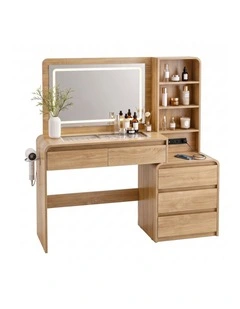 Artiss Dressing Table Makeup Vanity Desk LED Mirror Drawers Charging Station Curved Edge Wood