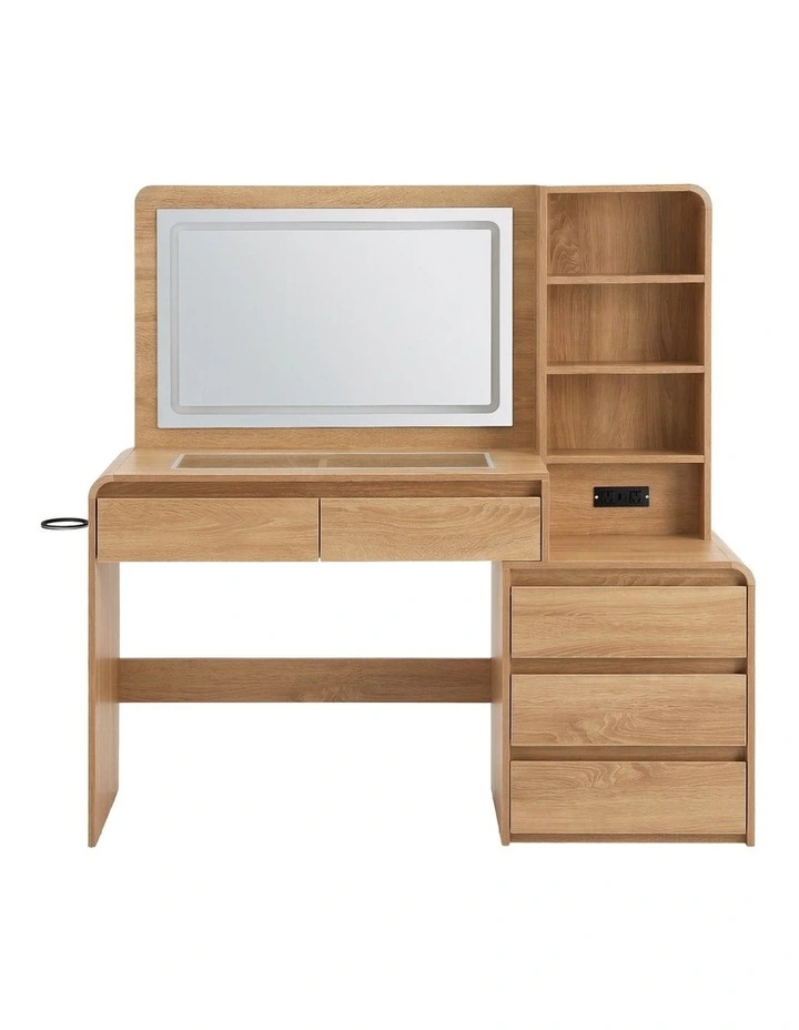 Artiss Dressing Table Makeup Vanity Desk LED Mirror Drawers Charging Station Curved Edge Wood image 3