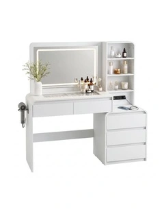 Artiss Dressing Table Makeup Vanity Desk LED Mirror Drawers Charging Station Curved Edge White