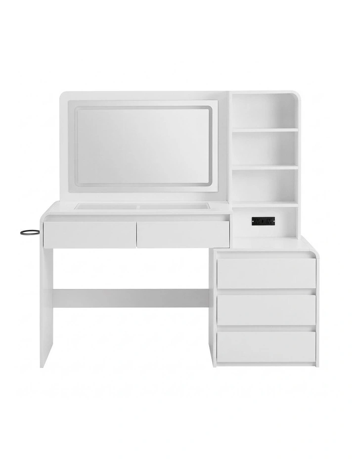Artiss Dressing Table Makeup Vanity Desk LED Mirror Drawers Charging Station Curved Edge White image 3