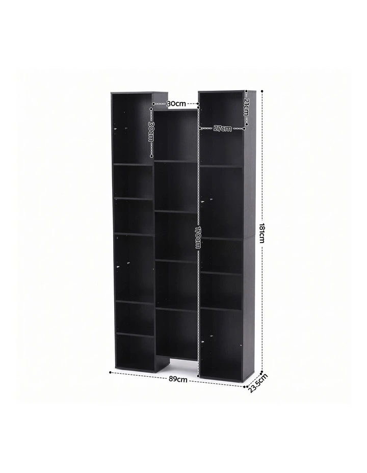 Artiss Bookshelf Display Shelves CD DVD Storage Rack Tall Bookcase Black image 2