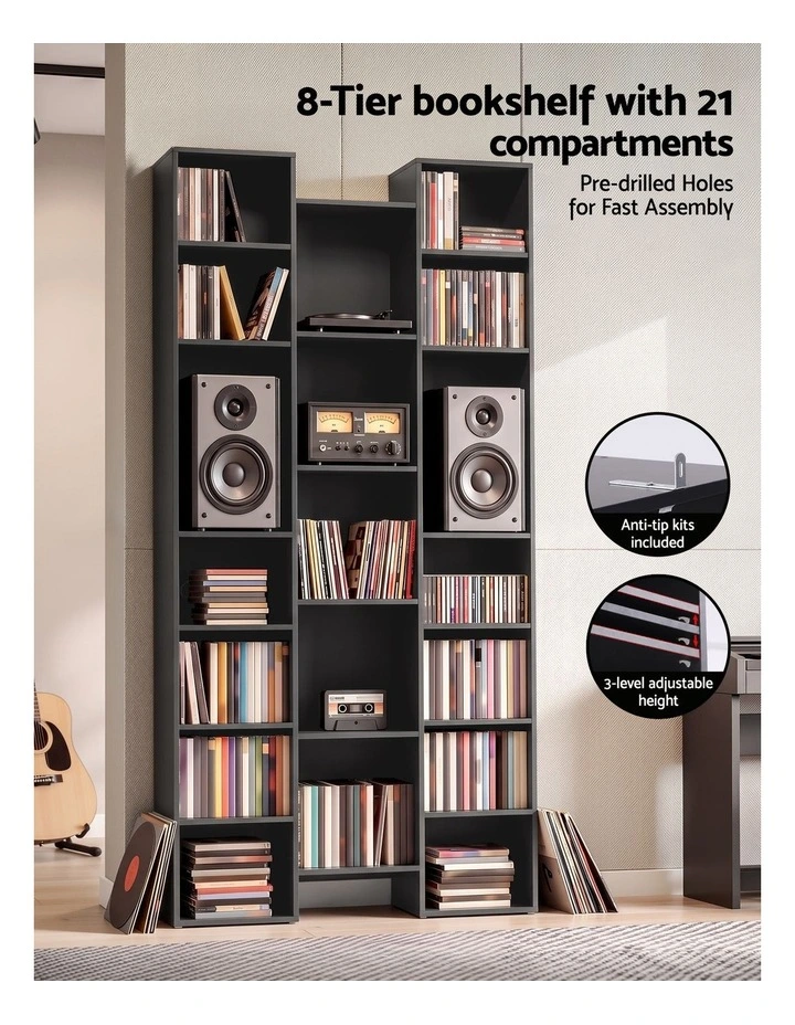 Artiss Bookshelf Display Shelves CD DVD Storage Rack Tall Bookcase Black image 4