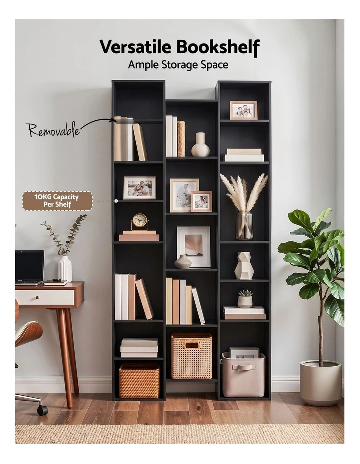 Artiss Bookshelf Display Shelves CD DVD Storage Rack Tall Bookcase Black image 5