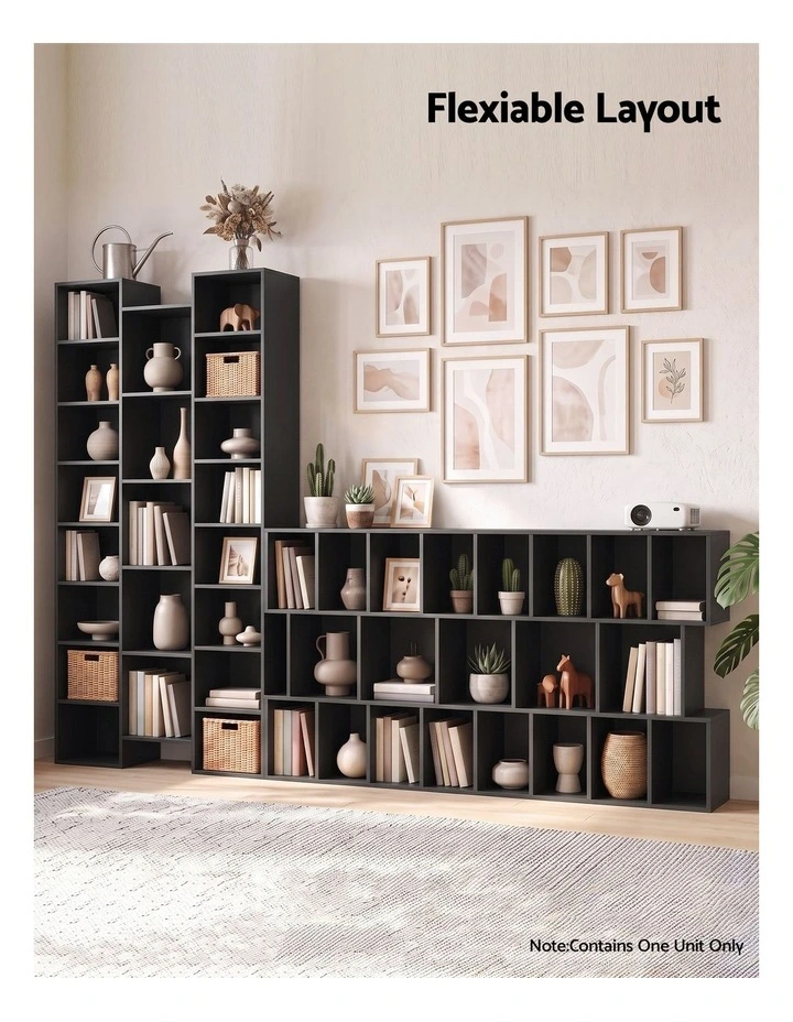 Artiss Bookshelf Display Shelves CD DVD Storage Rack Tall Bookcase Black image 6