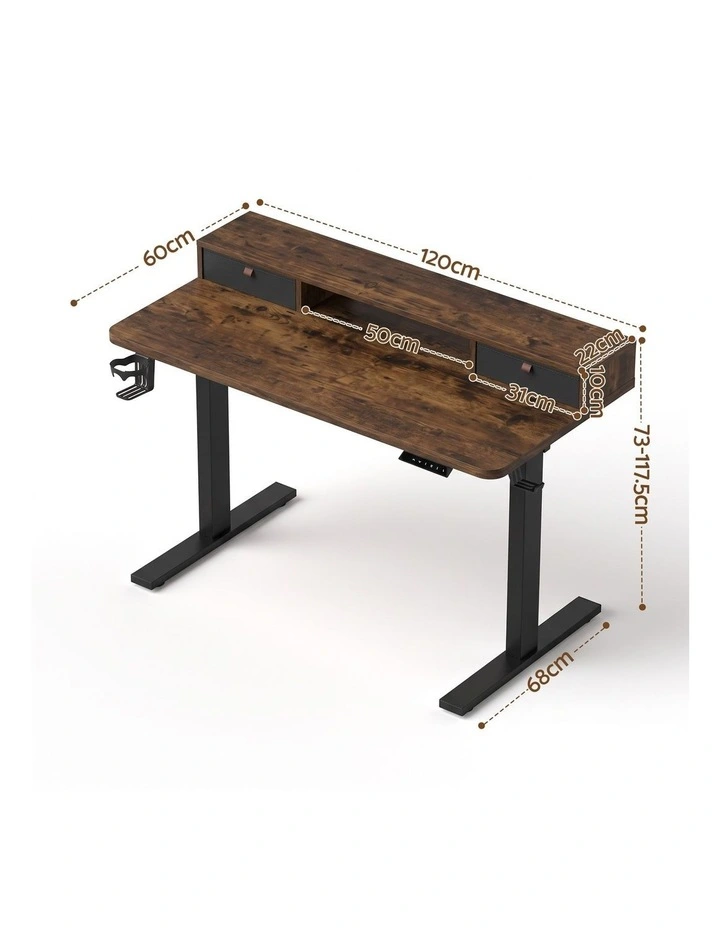 Artiss Electric Standing Desk Height Adjustable Home Office 120cm Rustic Brown image 2
