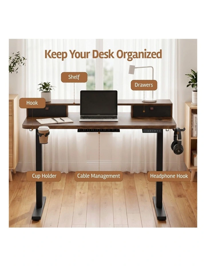 Artiss Electric Standing Desk Height Adjustable Home Office 120cm Rustic Brown image 5
