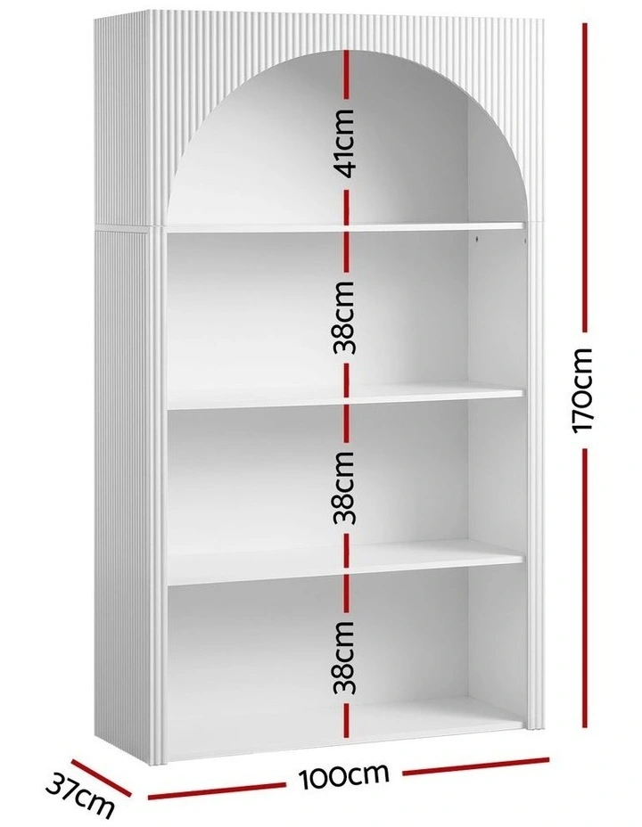Artiss 4 Tier Bookshelf Arched Fluted Storage Display Cabinet Unit White image 2