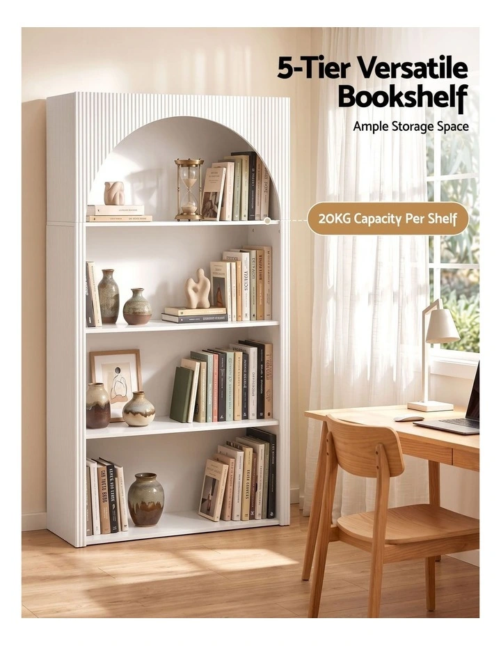 Artiss 4 Tier Bookshelf Arched Fluted Storage Display Cabinet Unit White image 4