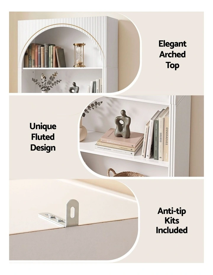 Artiss 4 Tier Bookshelf Arched Fluted Storage Display Cabinet Unit White image 5