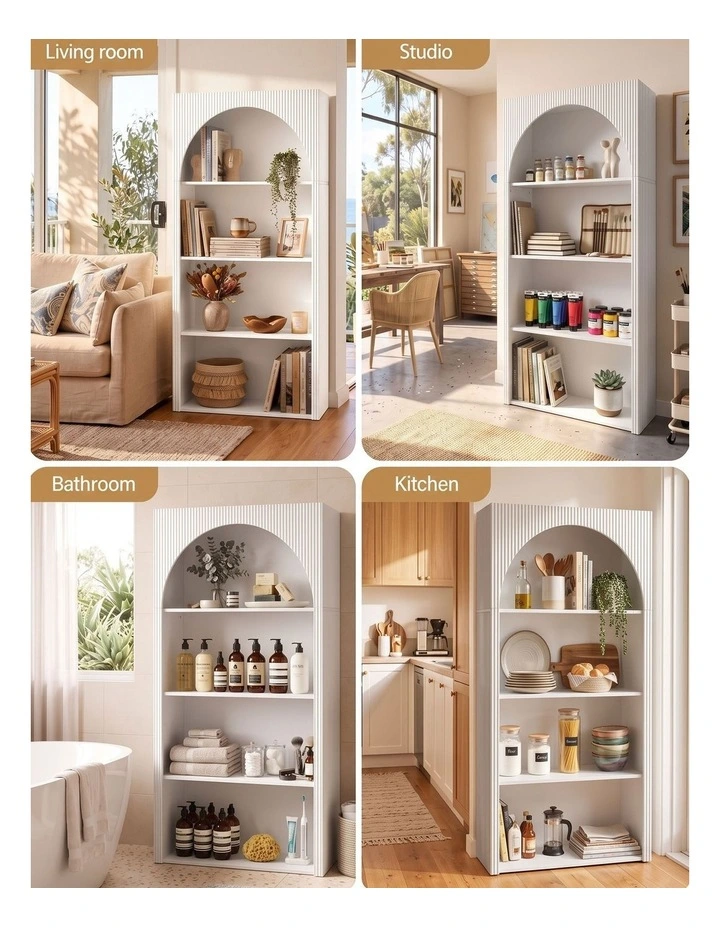 Artiss 4 Tier Bookshelf Arched Fluted Storage Display Cabinet Unit White image 6
