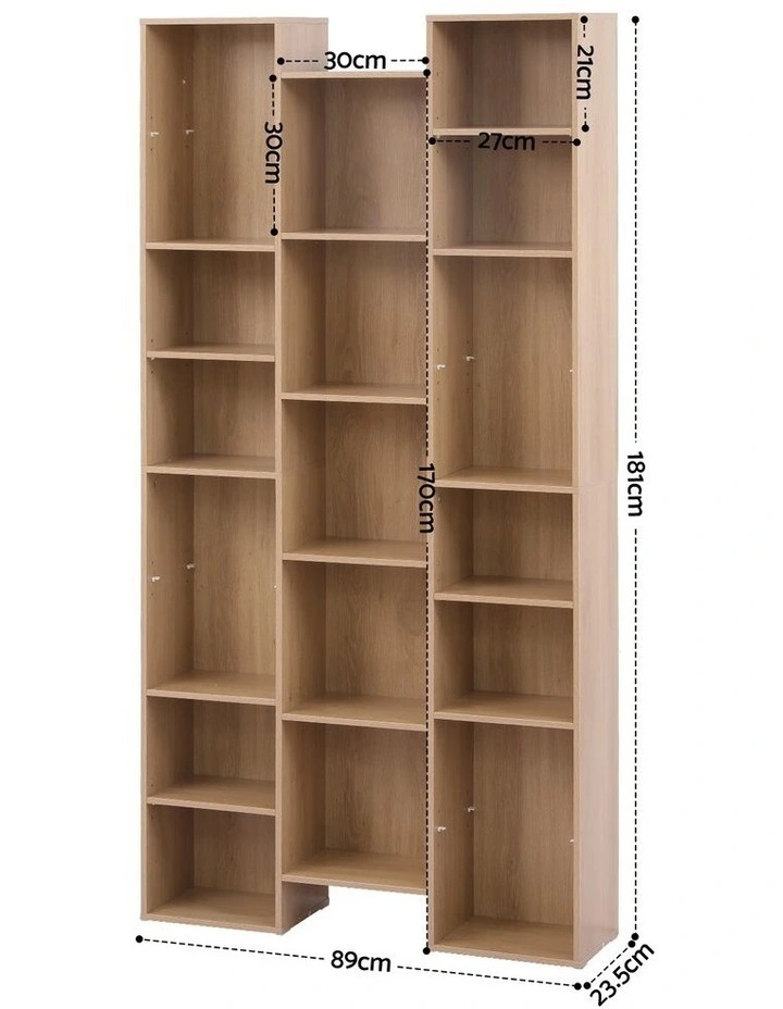 Artiss Bookshelf Display Shelves CD DVD Storage Rack Tall Bookcase Oak image 2