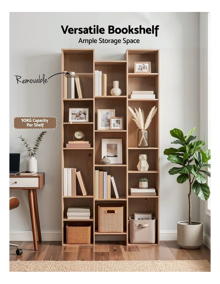 Artiss Bookshelf Display Shelves CD DVD Storage Rack Tall Bookcase Oak image 5