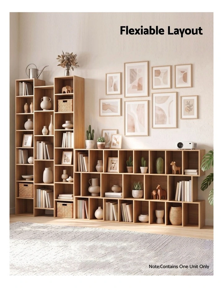 Artiss Bookshelf Display Shelves CD DVD Storage Rack Tall Bookcase Oak image 6