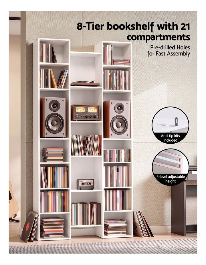 Artiss Bookshelf Display Shelves CD DVD Storage Rack Tall Bookcase White image 4