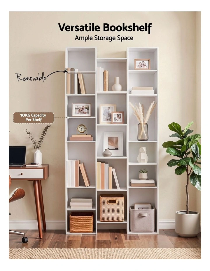 Artiss Bookshelf Display Shelves CD DVD Storage Rack Tall Bookcase White image 5