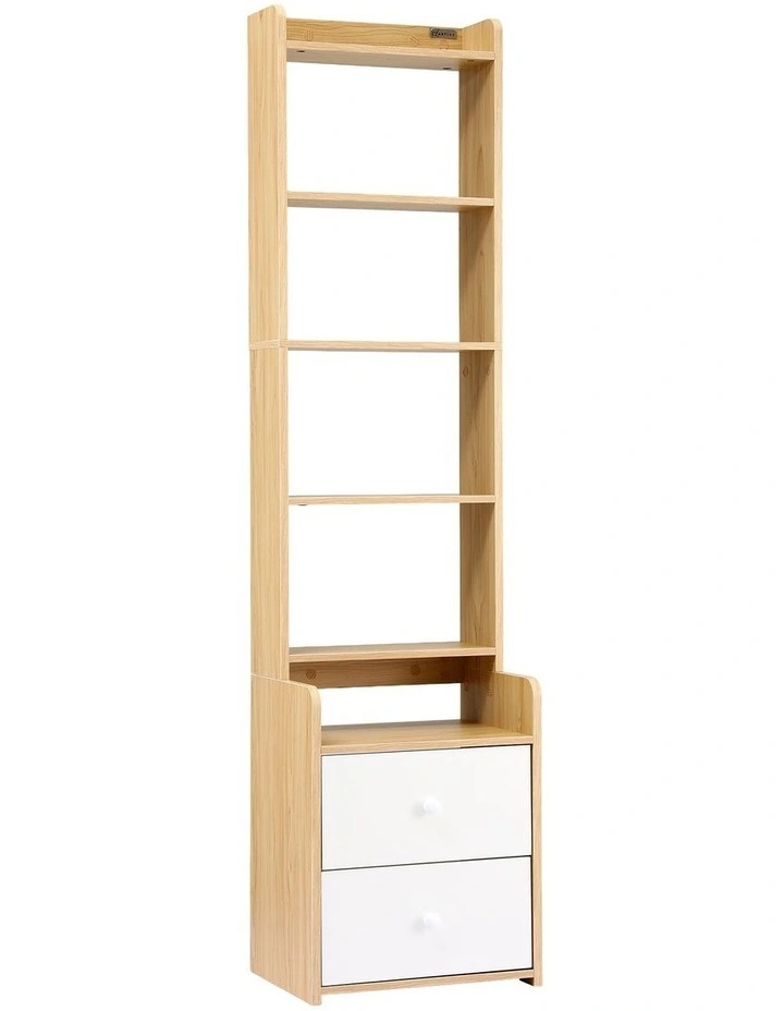 Artiss 6 Tiers Bookshelf with 2 Drawer Storage Shelf Pine image 1