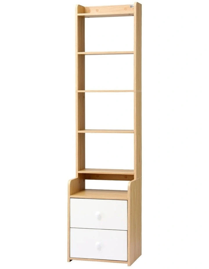 Artiss 6 Tiers Bookshelf with 2 Drawer Storage Shelf Pine image 3