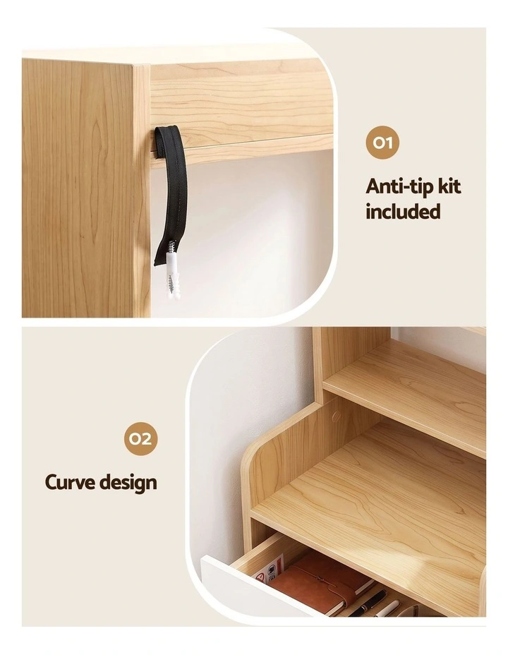 Artiss 6 Tiers Bookshelf with 2 Drawer Storage Shelf Pine image 5