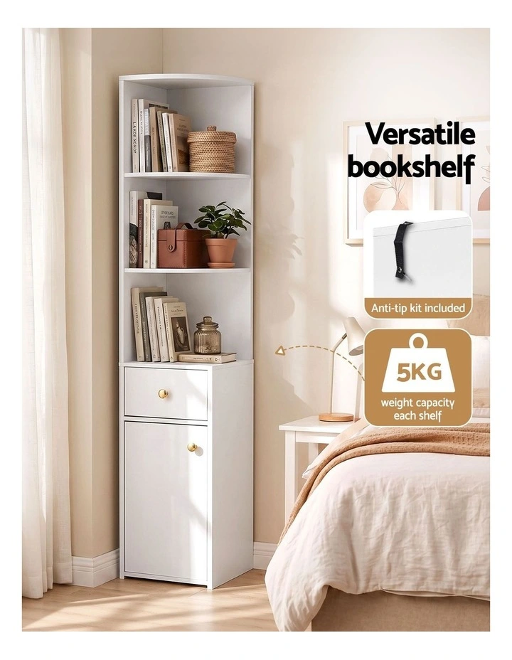Artiss 3 Tiers Bookshelf with Storage Drawer and Cabinet White image 4