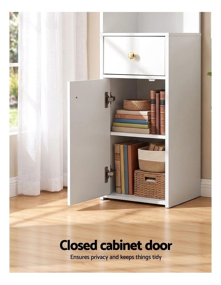 Artiss 3 Tiers Bookshelf with Storage Drawer and Cabinet White image 5