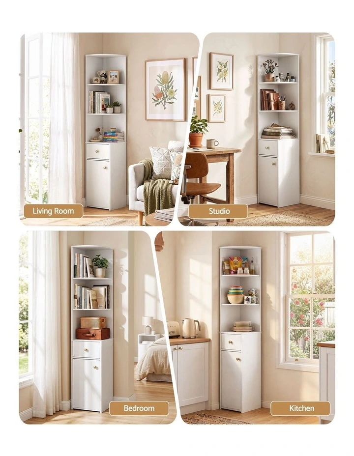 Artiss 3 Tiers Bookshelf with Storage Drawer and Cabinet White image 6
