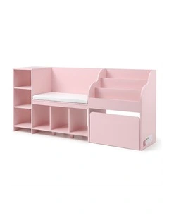 Keezi Kids Storage Unit Bookshelf Toy Box Organiser Bench Seat Cabinet 170cm Pink