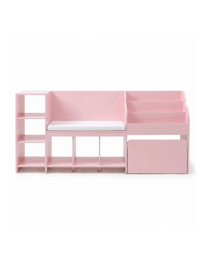 Keezi Kids Storage Unit Bookshelf Toy Box Organiser Bench Seat Cabinet 170cm Pink image 3