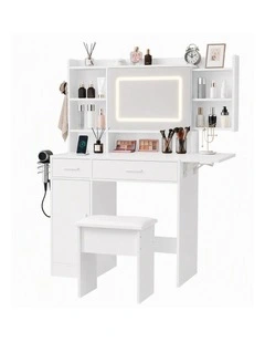 Artiss Dressing Table Vanity Desk Set Stool LED Charging Station White