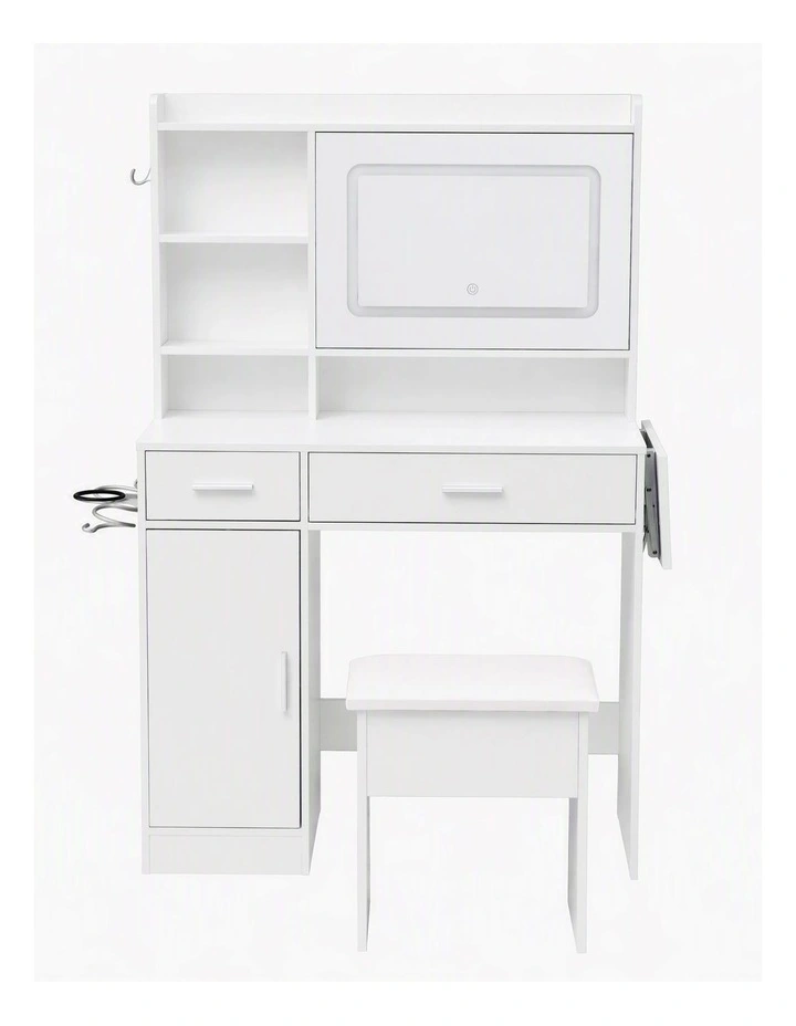 Artiss Dressing Table Vanity Desk Set Stool LED Charging Station White image 3