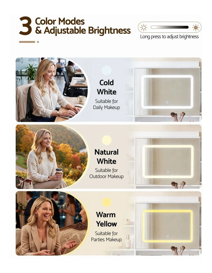 Artiss Dressing Table Vanity Desk Set Stool LED Charging Station White image 4