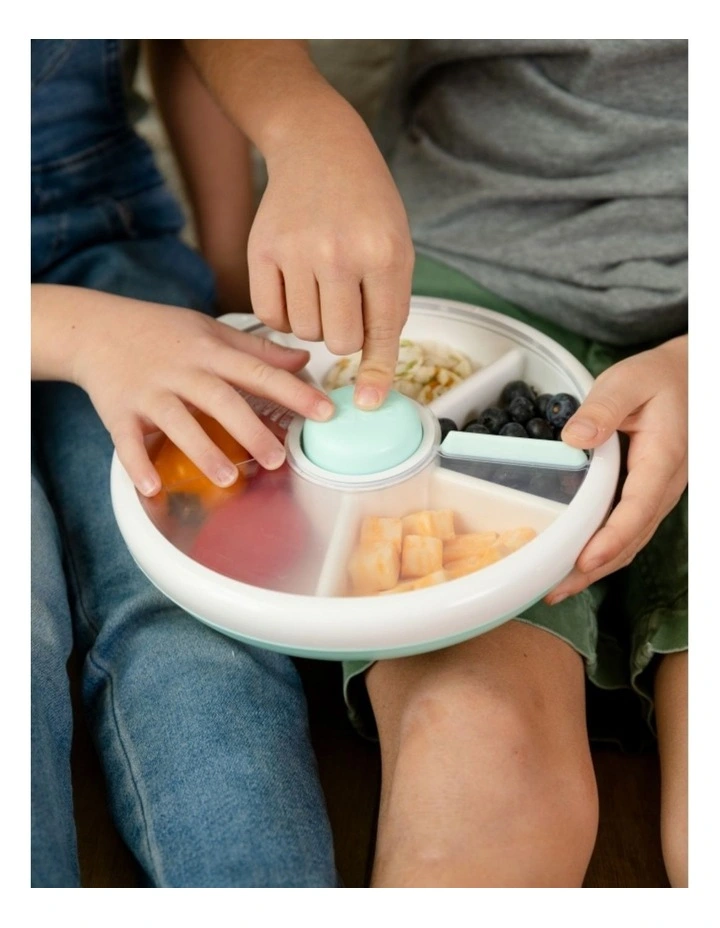 Playette GoBe Large Snack Spinner Slide Spill Resistant Container Macron Blue image 4