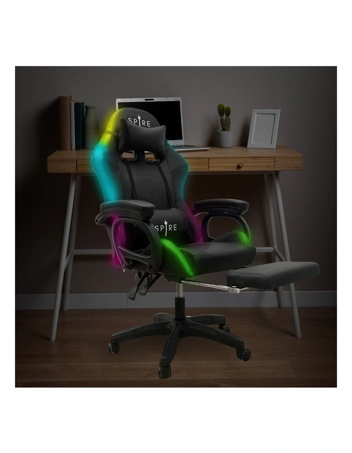 Spire Onyx LED Massage Gaming Chair - Black image 7