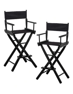 Sarantino Set of 2 Black Tall Directors Chair Beech Wood Frame with Canvas Seat