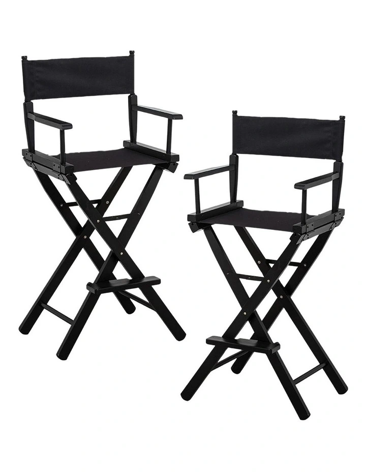 Sarantino Set of 2 Black Tall Directors Chair Beech Wood Frame with Canvas Seat image 1