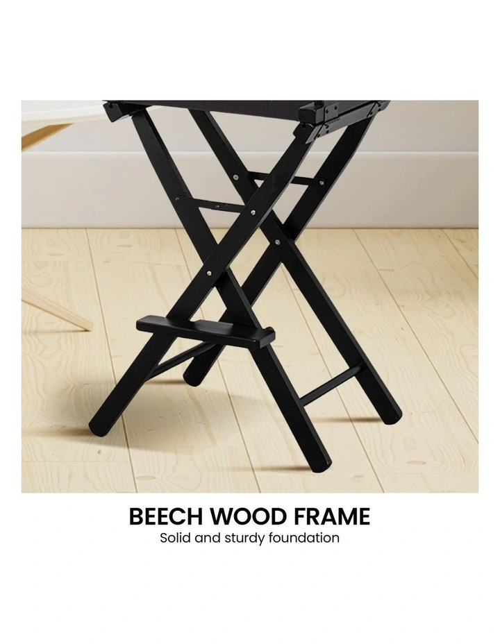 Sarantino Set of 2 Black Tall Directors Chair Beech Wood Frame with Canvas Seat image 5